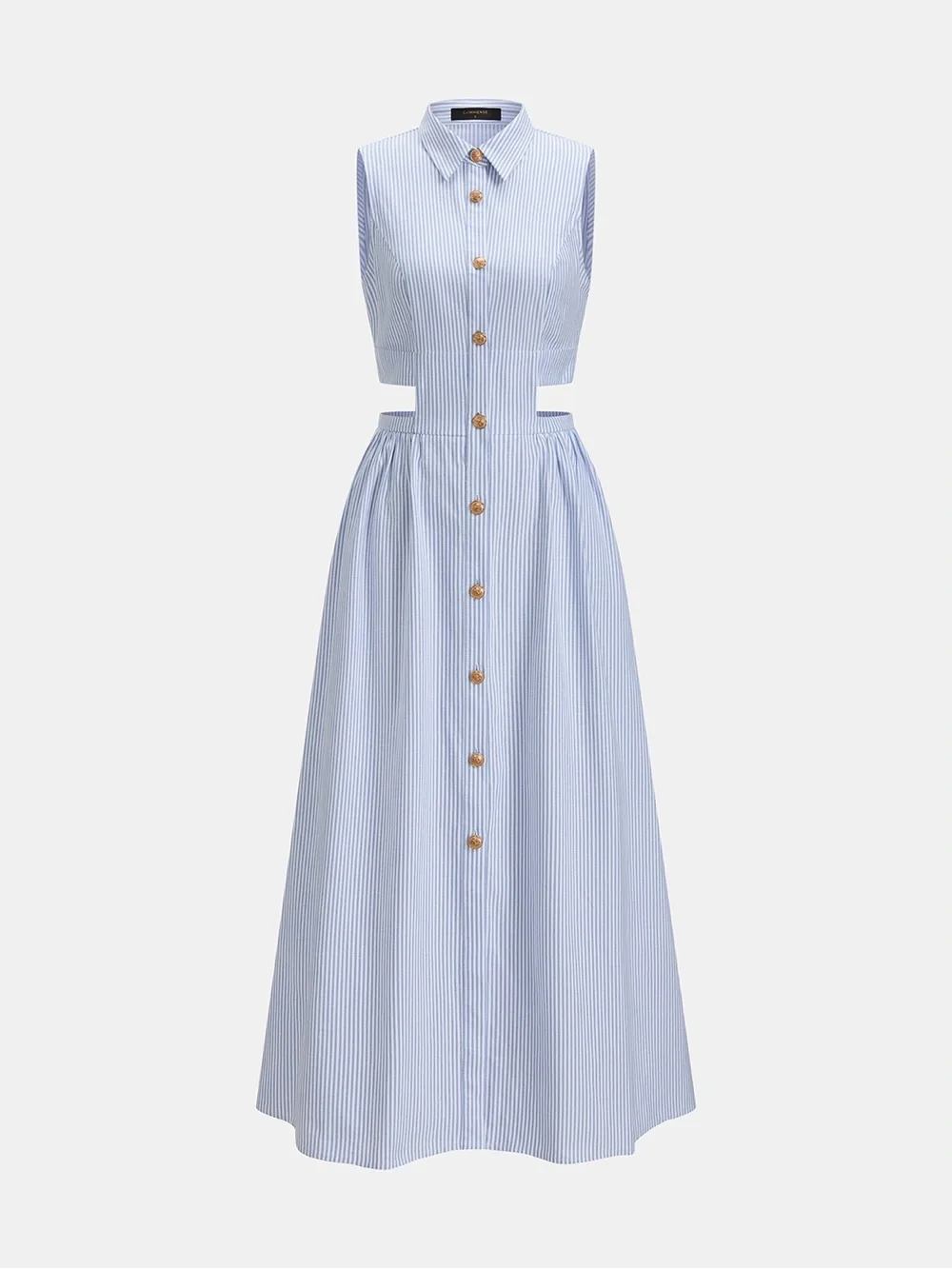 Commense NWT Light Blue XS Striped Cut-Out Button Midi Dress - Picture 2 of 2